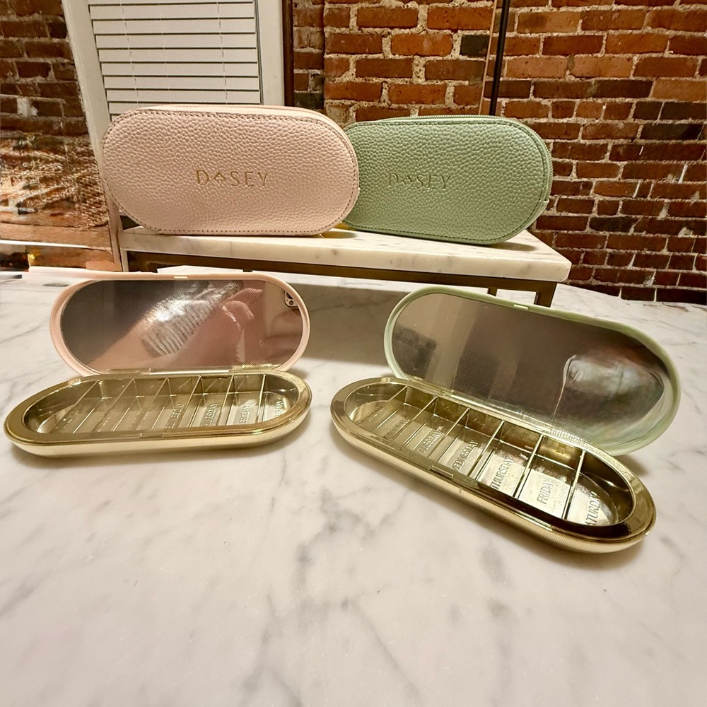 DOSEY Luxury Pill Organizer Cases - Pink & Safe Green